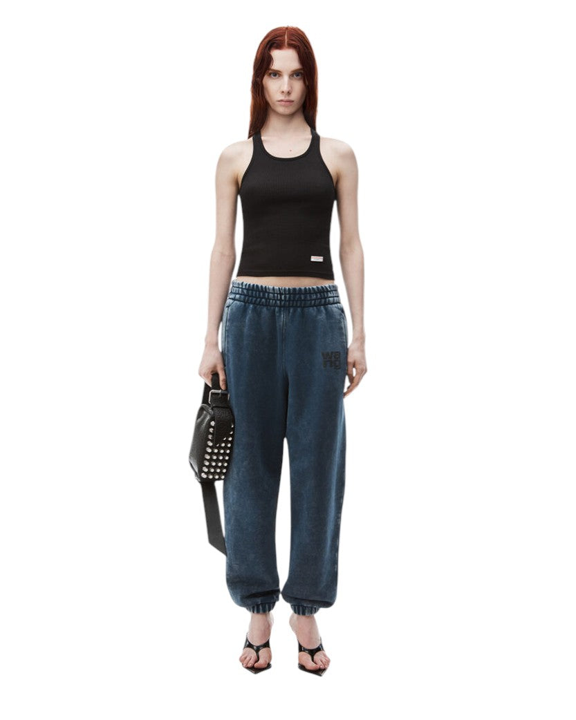 Alexander Wang Puff Logo Sweatpant In Structured Terry Faded Blue