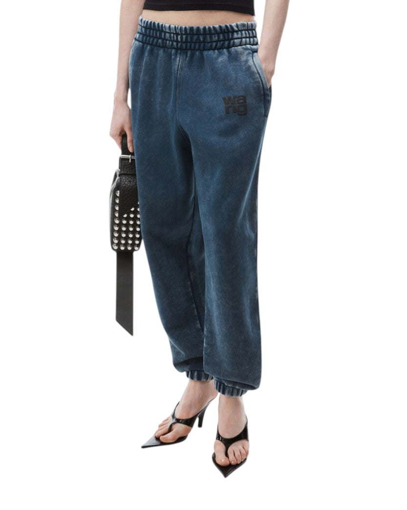 Alexander Wang Puff Logo Sweatpant In Structured Terry Faded Blue