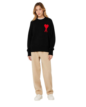AMI Paris Ami De Coeur Oversize Sweater Black Red Heart