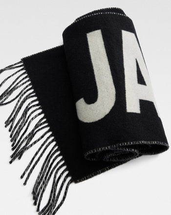 Jacquemus Logo Jacquard Fringed Edge Scarf Black