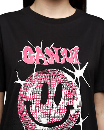 GANNI Smiley Schwarz T-Shirt Black