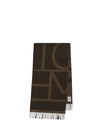 Toteme Monogram Jacquard Wool Scarf Dark Brown
