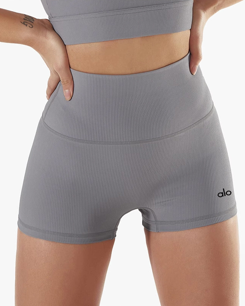 Alo Yoga Tight Fitting Ribbed Shorts Grey 001-GY