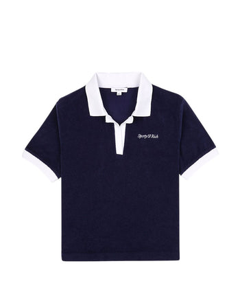 Sporty & Rich Italic Logo Terry Polo Navy/White