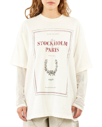 Acne Studios Layered Stockholm Paris Print T-Shirt Off White