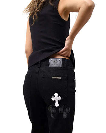 Chrome Hearts Jeans with White and Black Cross Black CH130-BK