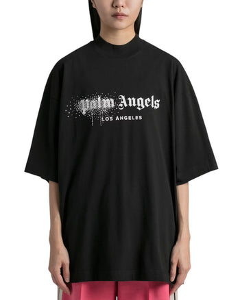 Palm Angels Los Angeles Rhinestone Logo T-Shirt Black