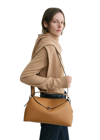 Toteme T-Lock Top Handle Grain Leather Tan