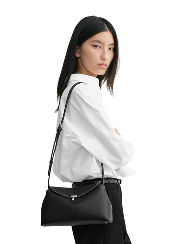 Toteme T-Lock Clutch Grain Leather Black