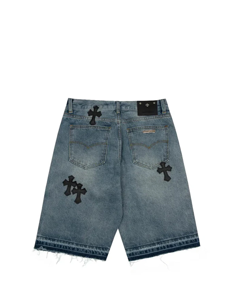 Chrome Hearts Denim Shorts with Black Cross Blue CH149-BL