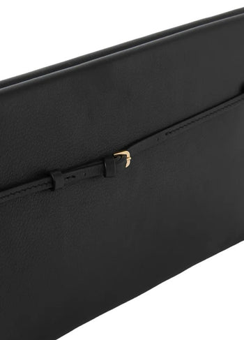 The Row Leather Sienna Clutch in Black