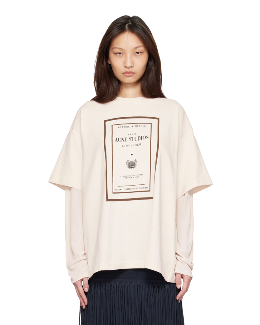 Acne Studios Graphic Print Layered Long Sleeve Warm Beige