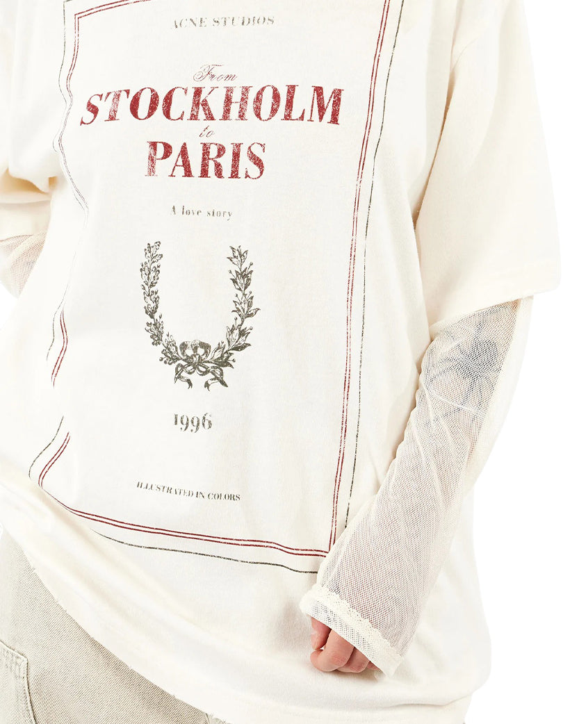 Лонгслів Acne Studios Layered Stockholm Paris Print T-Shirt Off