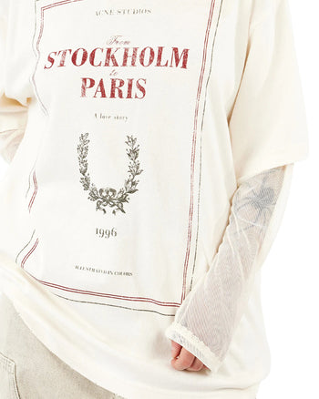 Acne Studios Layered Stockholm Paris Print T-Shirt Off White