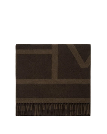 Toteme Monogram Jacquard Wool Scarf Dark Brown