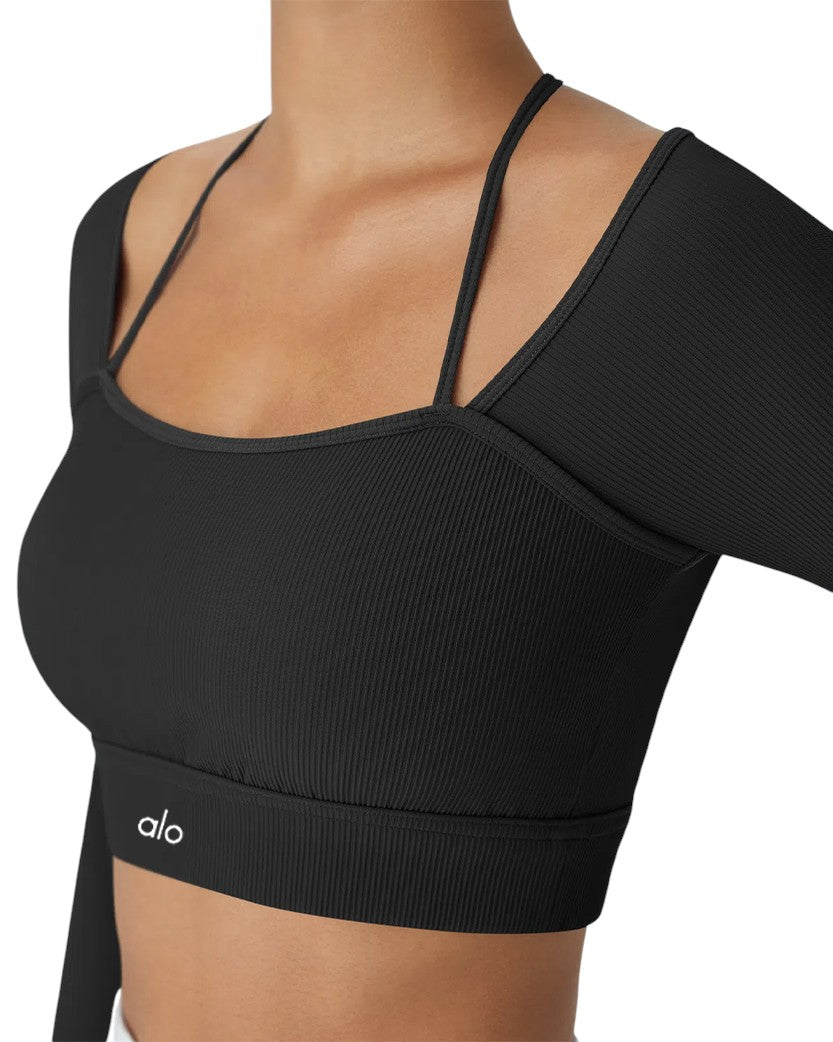 Лонгслів Alo Yoga Ribbed Top Long Sleeve Black | SSTORIES