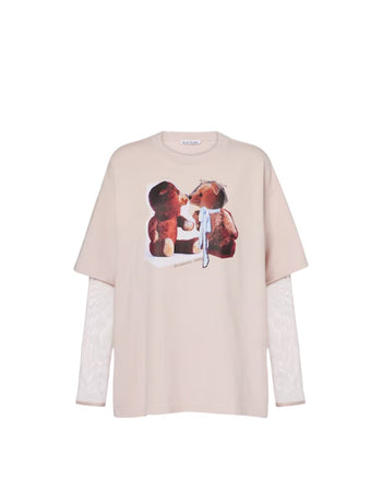 Acne Studios Layered Bear Print T-Shirt Violet Pink