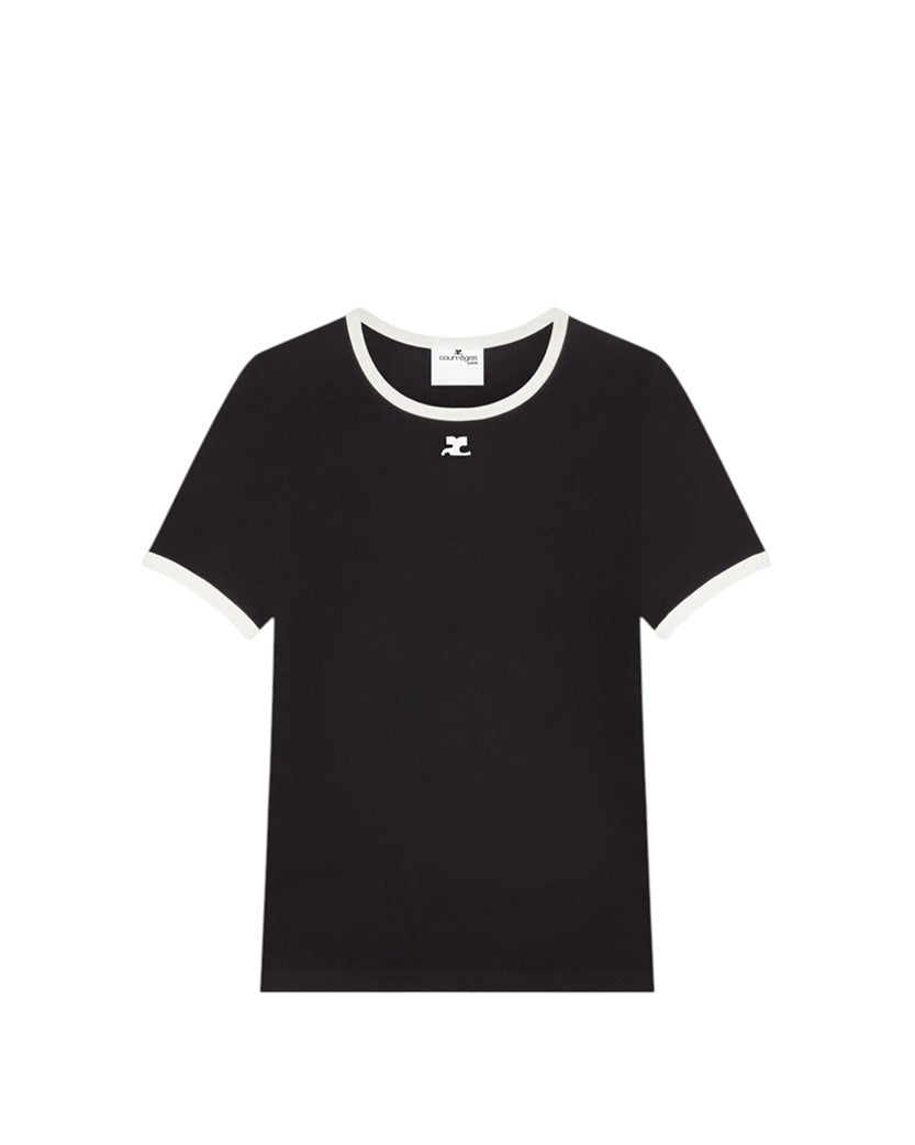 Courreges Contrast Cotton T-shirt Black