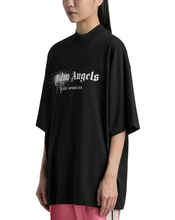 Palm Angels Los Angeles Rhinestone Logo T-Shirt Black