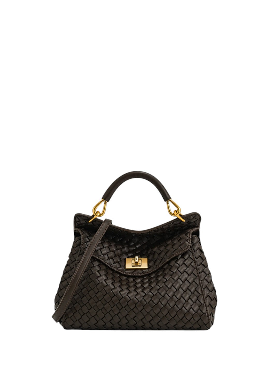 JW PEI Lucia Classic Top Handle Woven Bag Dark Brown