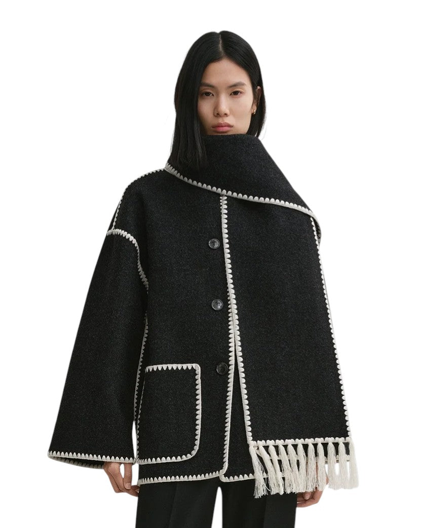 Toteme Embroidered Scarf Jacket Dark Grey Melange