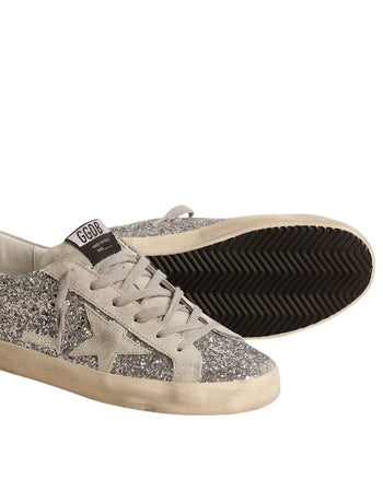 Golden Goose Super-Star in Silver Glitter with Ice-Gray Suede Star