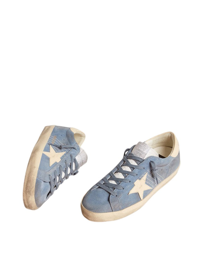 Golden Goose Super-Star in Light Blue Suede with Beige Star