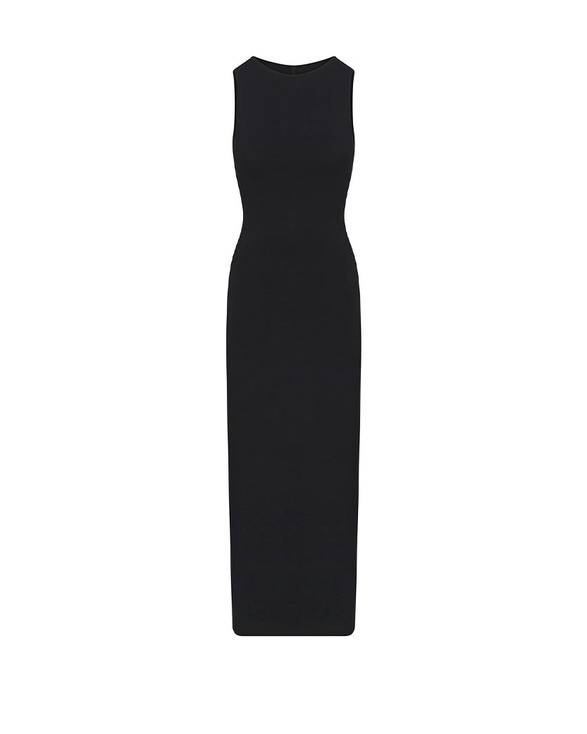 Skims Smooth Layers Long Boat Neck Dress Obsidian