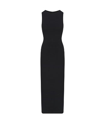 Skims Smooth Layers Long Boat Neck Dress Obsidian