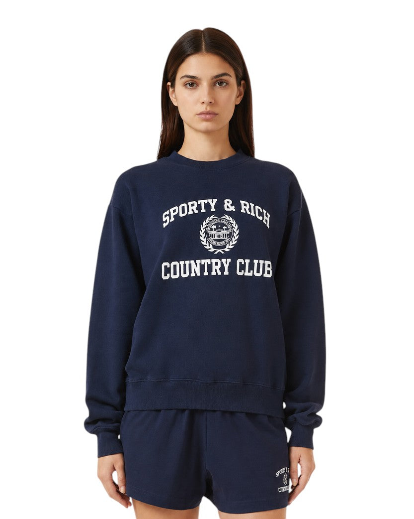 Sporty & Rich Varsity Crest Crewneck Navy/White