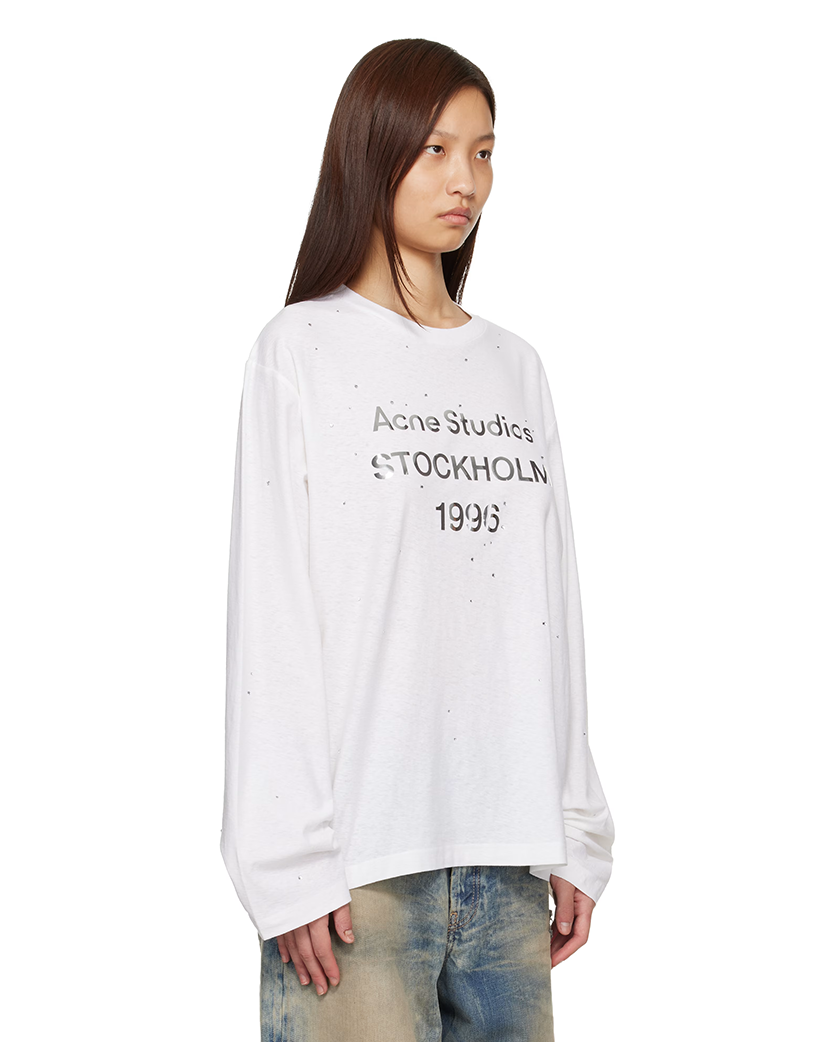 Acne Studios Rhinestone Logo Long Sleeve Optic White