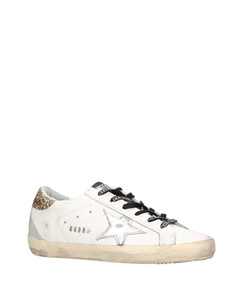Golden Goose White Superstar Sneakers With Golden Glitter