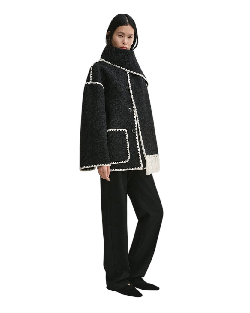 Toteme Embroidered Scarf Jacket Dark Grey Melange