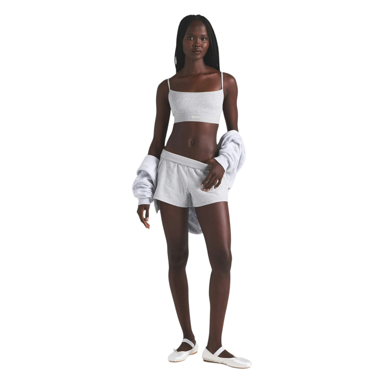 Skims Cotton Rib Scoop Bralette Light Heather Grey