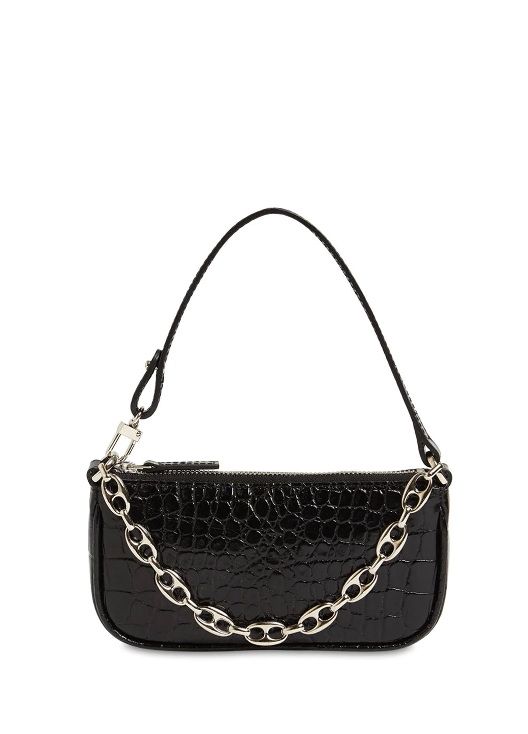 By Far Mini Rachel Black Croco Embossed Leather