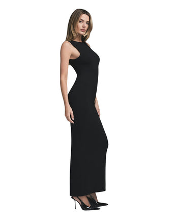 Skims Smooth Layers Long Boat Neck Dress Obsidian