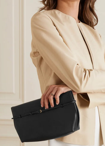 The Row Leather Sienna Clutch in Black