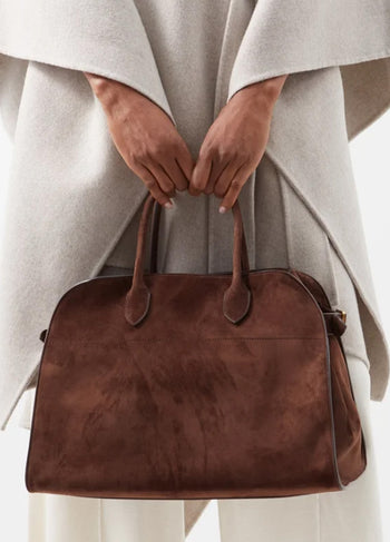 The Row Soft Margaux 15 Bag in Suede Mocha