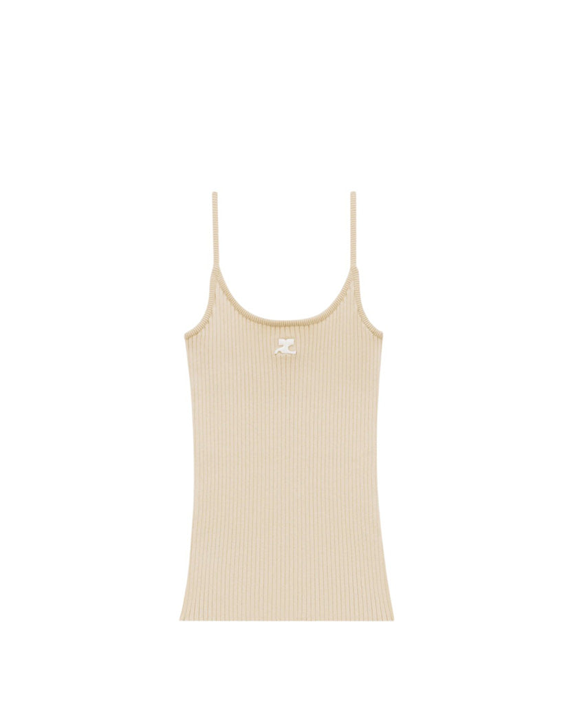 Courreges Reedition Rib Knit Tank Top Sand