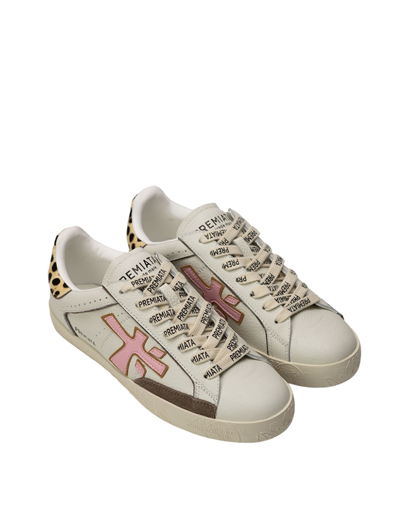 Premiata Stevend Sneakers White/Brown with Pink Logo