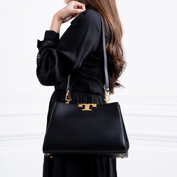 Tory Burch Eleanor Satchel Leather Tote Bag Black