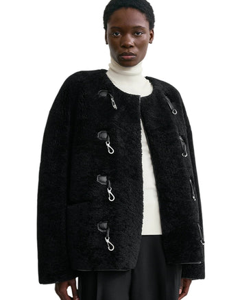 Toteme Teddy Shearling Clasp Jacket Black