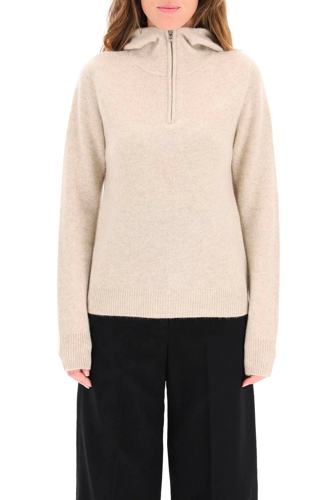 Toteme Half Zip Fine Knit Sweater Cream