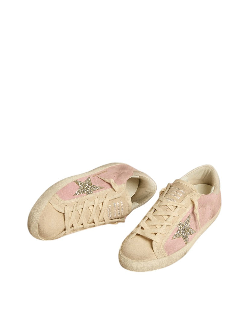 Golden Goose Super-Star LTD in Pink and Pearl Suede with Glitter Star