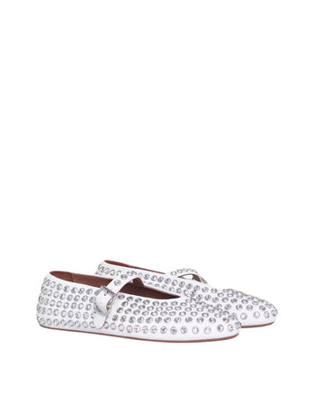 ALAIA Women's Strass Lambskin Ballet Flats White