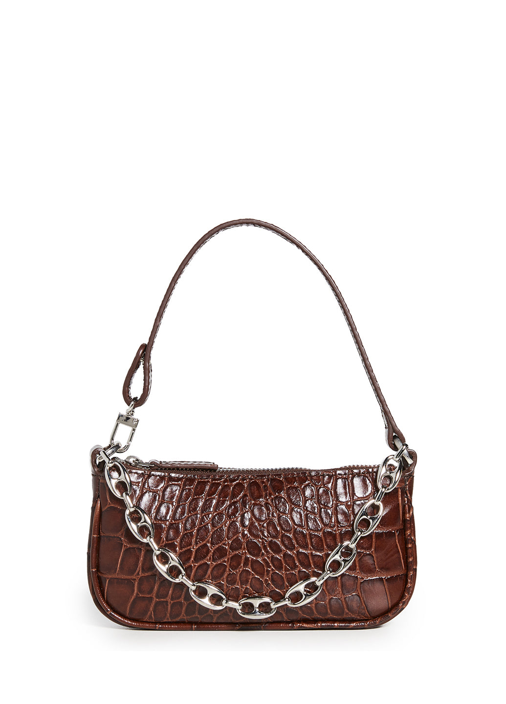 By Far Mini Rachel Nutella Croco Embossed Leather