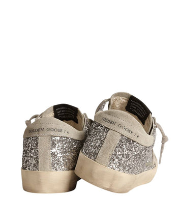 Golden Goose Super-Star in Silver Glitter with Ice-Gray Suede Star