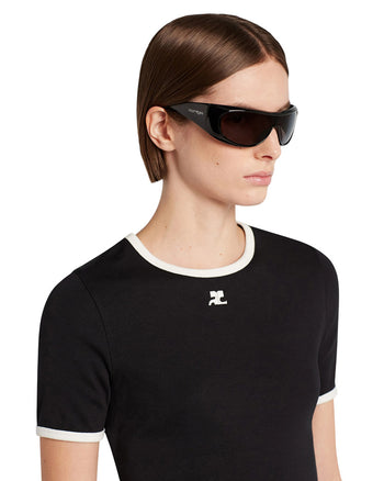 Courreges Contrast Cotton T-shirt Black