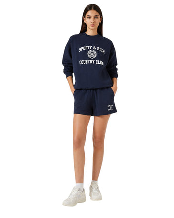 Sporty & Rich Varsity Crest Crewneck Navy/White
