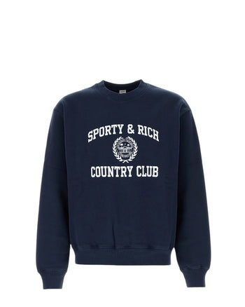 Sporty & Rich Varsity Crest Crewneck Navy/White